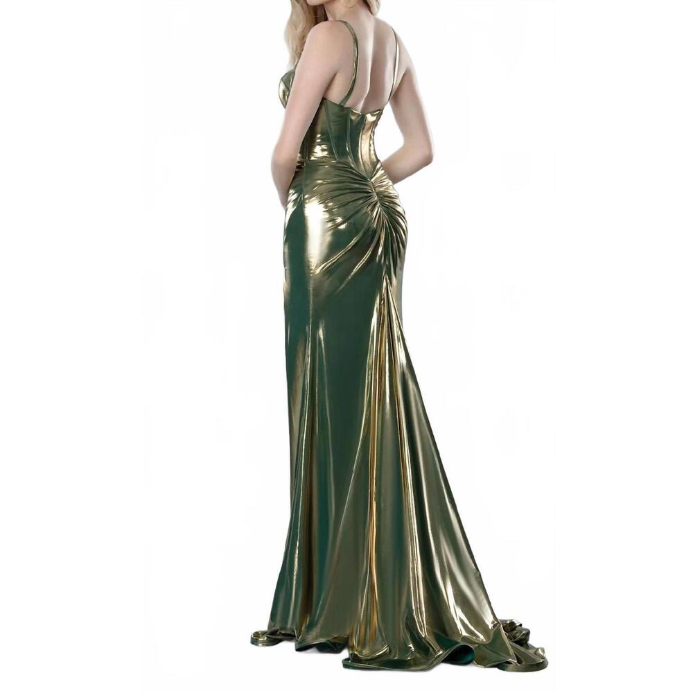 NEW STELLA COUTURE metallic long prom dress in silver